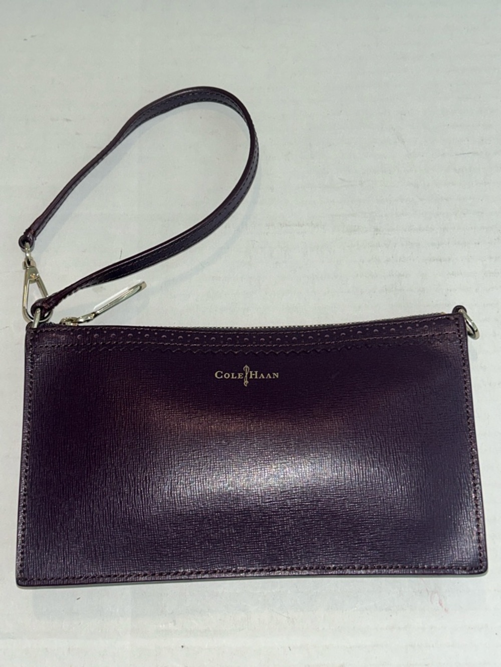 Cole Haan Go Anywhere Wristlet eggplant (dk purple) leather handbag